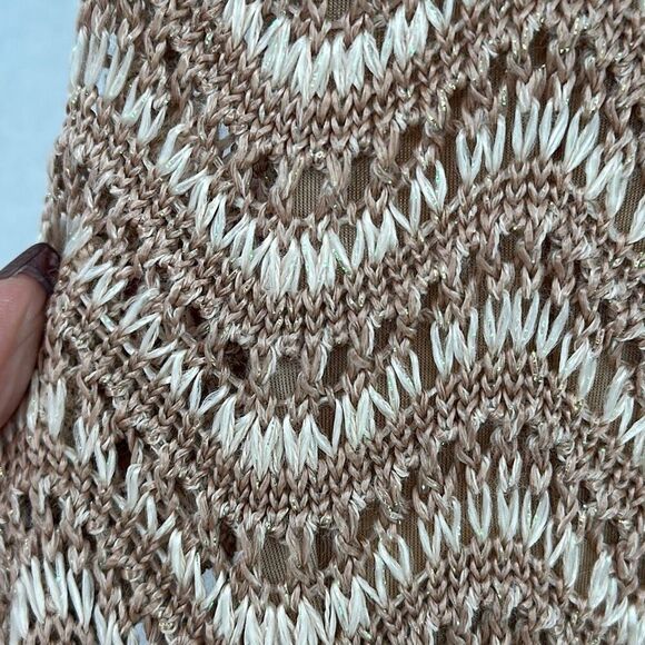Galeria Tricot Tan White Striped Off The Shoulder Crochet Knit Maxi Dress Small - Picture 7 of 9